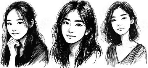Delicate Strokes: A Young Girl’s Gaze portraits ink drawings linework ink sketch hand drawn pen drawing vector illustration