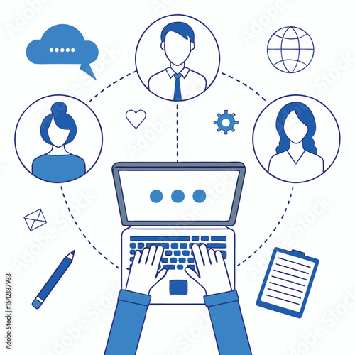 Diverse team collaborating remotely using a laptop and digital communication tools