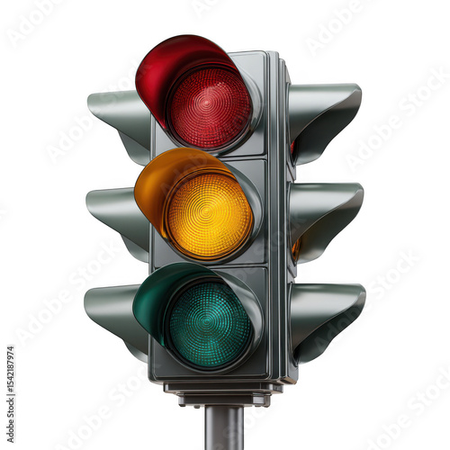 Traffic light signal red yellow green isolated on transparent background