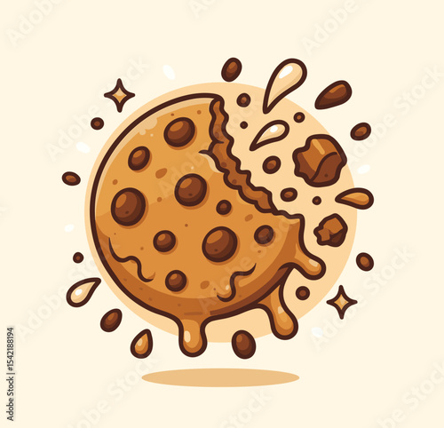 Chocolate chip cookie floating cartoon vector icon illustration sweet treat object icon flat vector