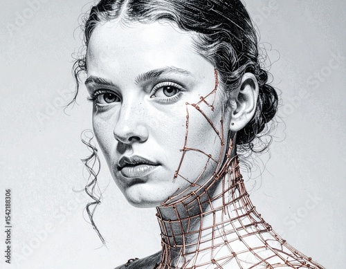 Sketch of Woman with Geometric Elements