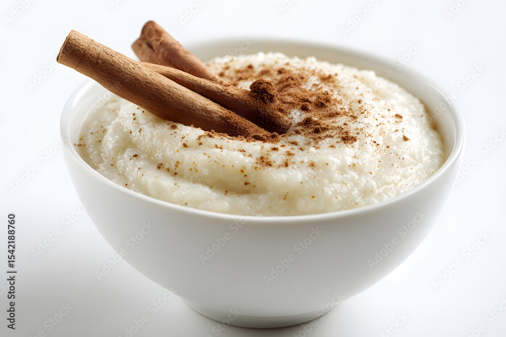 Brazilian Canjica with Cinnamon Stick on White Background Brazilian Canjica with Cinnamon Stick on White Background
