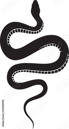 Black snake vector with detailed scale pattern, tribal serpent illustration, stylized snake design, exotic reptile artwork, coiled snake silhouette with texture, tattoo style vector for Adobe Stock