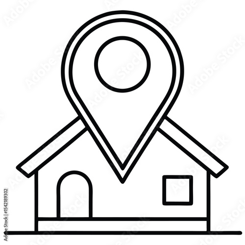 Thin Stroke Icon of a Location Pin on a House