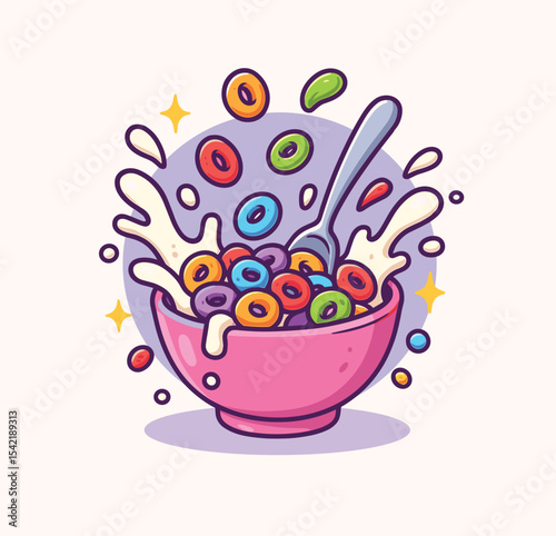 Cereal bowl with milk floating cartoon vector icon illustration breakfast food object flat vector

