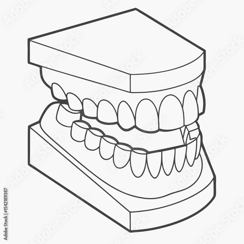 Simple line drawing of a dental model showing upper and lower teeth