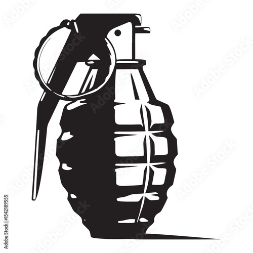 Hand Grenade Icon Silhouette – Bold Vector Illustration hand grenade icon, grenade silhouette, vector illustration, bold design, explosive symbol, military icon, black and white, weapon graphic