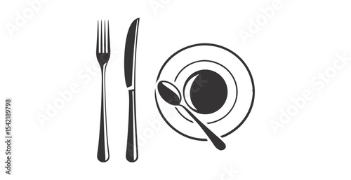 Elegant Black Cutlery and Plate Icons Vector Set for Dining Experience and Restaurant Design Projects