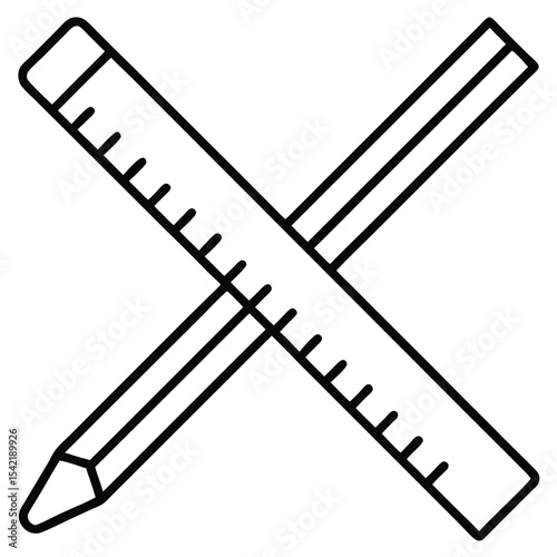 Thin Stroke Icon of a Pencil and Ruler Crossed