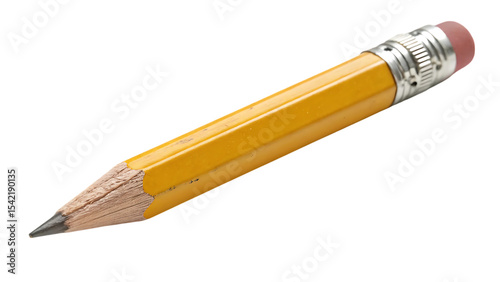 Sharpened yellow pencil with eraser isolated on transparent background
