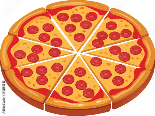 Pepperoni pizza slices top view illustration
