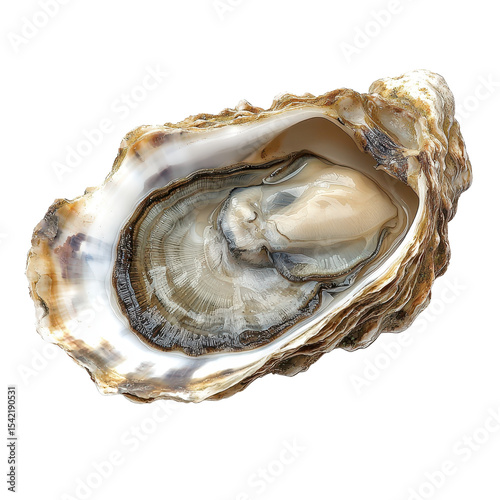 Fresh oyster shell holding nutritious seafood Isolated on a white transparent background