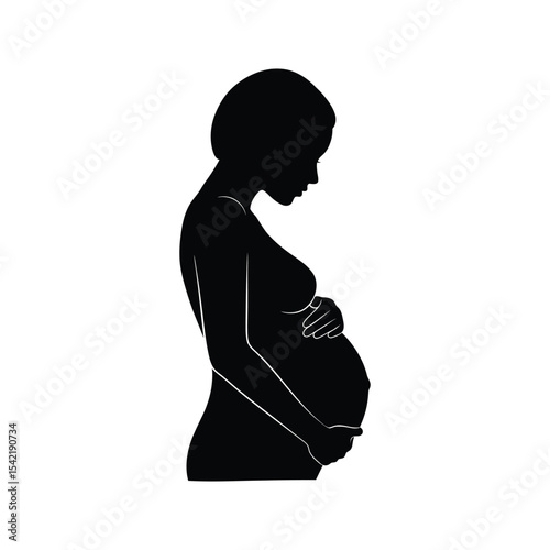 Black Silhouette of Pregnant Woman Holding Baby Bump Motherhood Pregnancy Expectant Mother