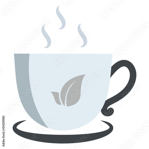 Tea cup icon. Beautiful tea cup and leaves for logo icon. Cup of coffee icon, vector design template isolated on white background. Vector illustration.