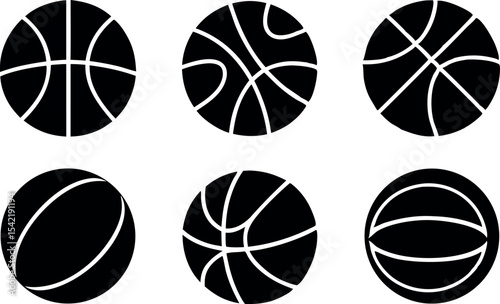 set of black and white basket ball icons