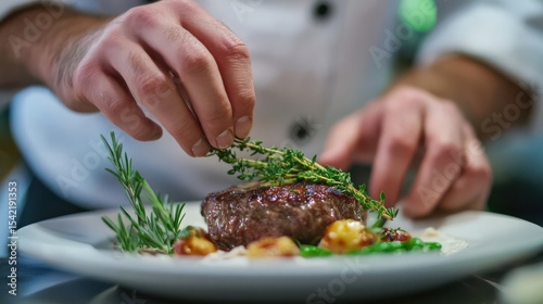 Culinary Artistry in Action: Chef Preparing Gourmet Steak Dish