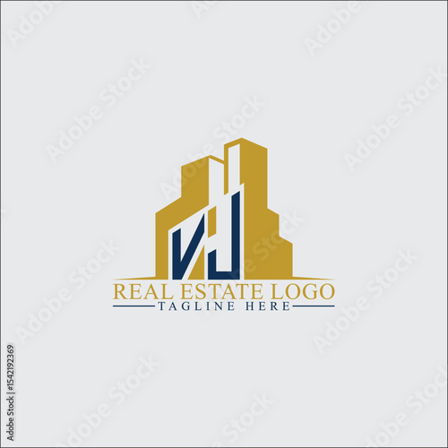 Modern VJ Real Estate Logo Design with Building Silhouettes