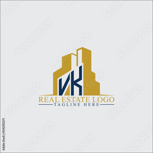 Modern VK Real Estate Logo Design with Building Silhouettes