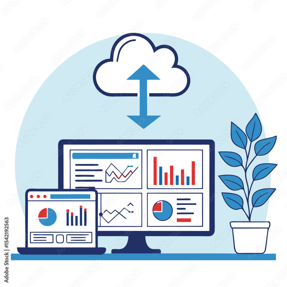 Fototapeta premium Cloud data transfer and analytics on multiple devices