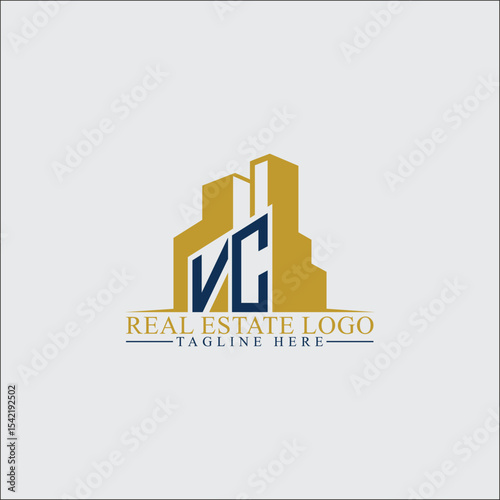 Modern VC Real Estate Logo Design with Building Silhouettes