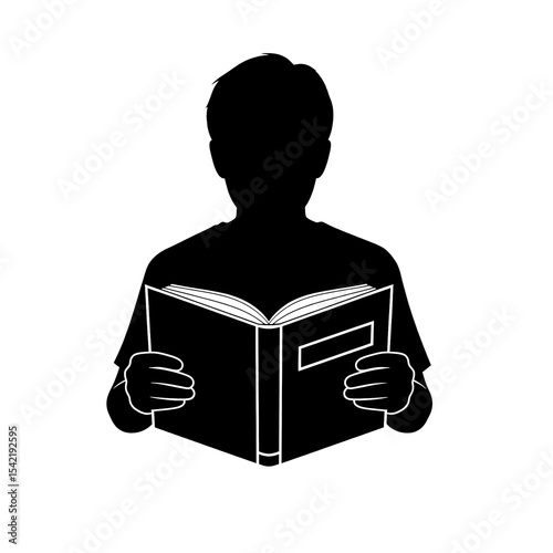 Silhouette of a person reading a book isolated on transparent background, png image 