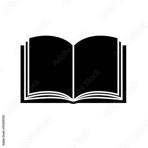 Open book icon in black silhouette style, isolated on transparent background 
