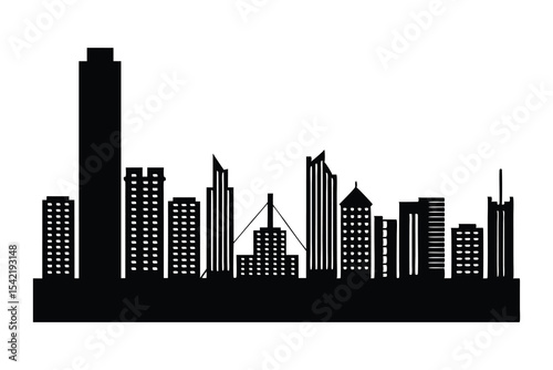 Detailed Vector Icon of City Skyline, Urban Landscape Design, Modern Architecture Illustration, Metropolitan Graphic