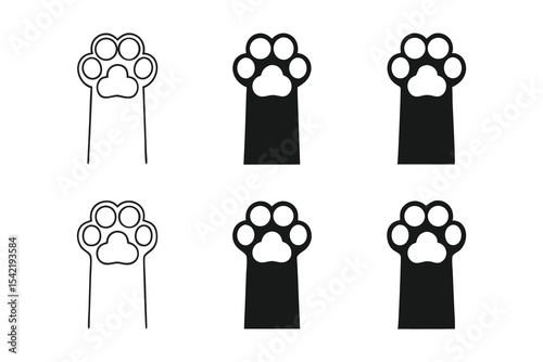 Cute Vector Icons Set of Cat Paws, Pet Animal Designs, Feline Footprint Illustrations, Adorable Pet Graphics
