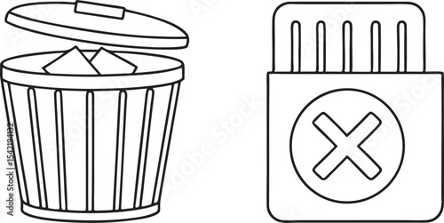 Trash Bin Icon with Open Lid and Paper for Delete Action and File Management Use