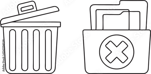 Trash Bin Icon with Open Lid and Paper for Delete Action and File Management Use