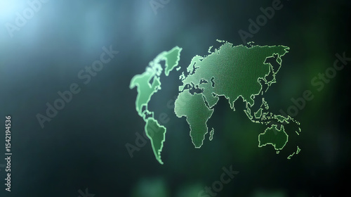 A vibrant green world map illustrating the interconnectedness of nature and geography, perfect for environmental themes.