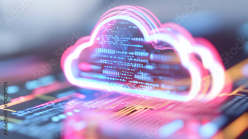 A vibrant illustration of a cloud symbol representing cloud computing, overlaid with digital data and connections.