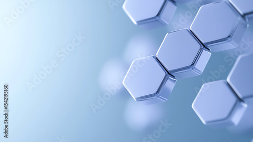 Abstract hexagonal shapes in a futuristic blue background, representing innovation and modern design in technology.