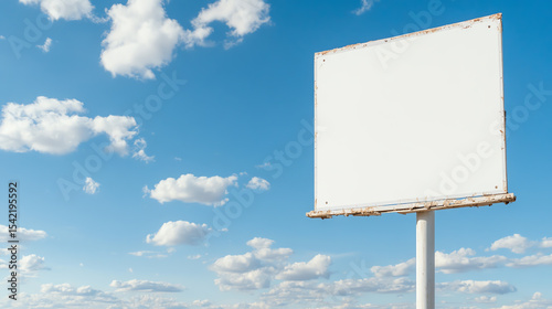 An empty billboard stands against a clear blue sky, symbolizing opportunity and potential for advertising space.