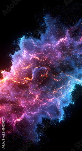 Abstract Cosmic Nebula: Vibrant Pink, Blue, and Orange Particle Burst