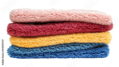 Soft Fluffy Fabric Stack Pink Red Yellow Blue Textiles Texture isolated on transparent background	
