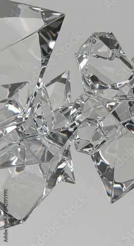 Abstract Crystal Structure: Shattered Glass Fragments, 3D Render