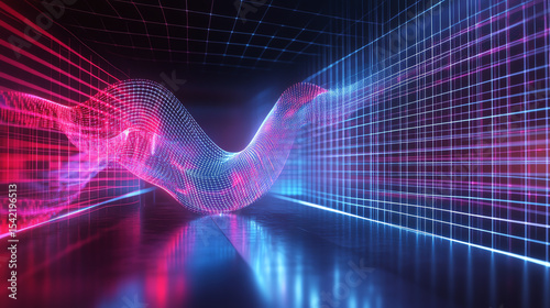 Futuristic digital wave with vibrant neon colors creating a mesmerizing visual effect, perfect for tech and design themes.