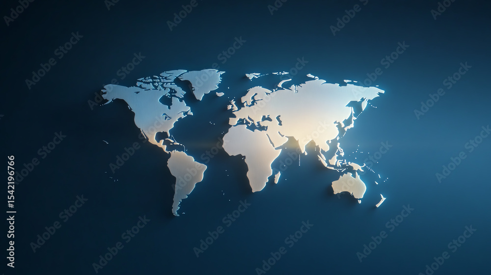Fototapeta premium Stylish 3D world map design on a dark background, ideal for global business and travel concepts, illustrating connectivity and exploration.
