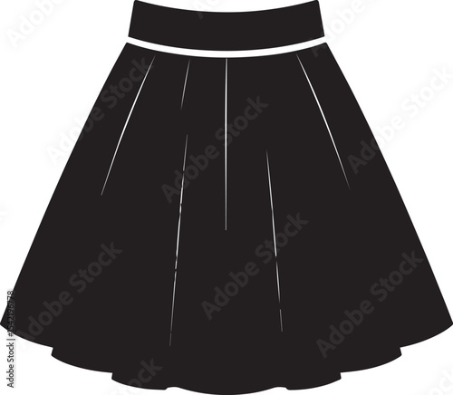 Flat Skirt Silhouette Black Vector Style | Fashion Clipart Illustration Vector Format