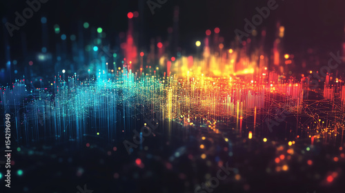 Vibrant abstract visual of sound waves with colorful lights and digital patterns, symbolizing energy and innovation.