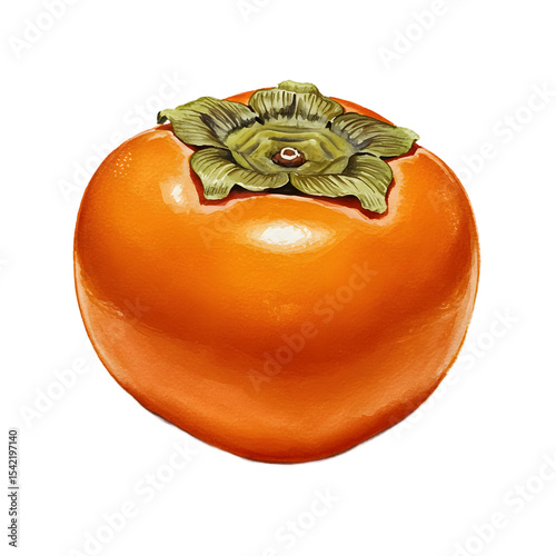 Vibrant Single Persimmon Fruit Illustration - Fresh, Ripe, and Juicy clipart watercolor png, isolated on transparent background