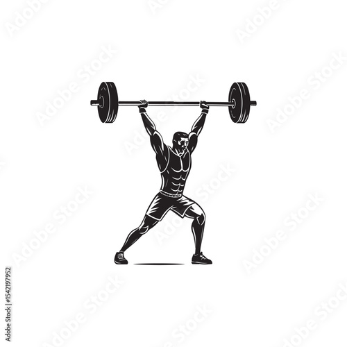Silhouette of a Strong Man Lifting Barbell Overhead