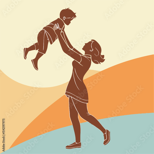 Emotional silhouette art of a father lifting a child against sunset, perfect for Father’s Day and parenting designs.