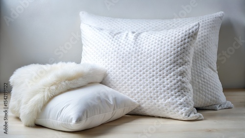 White Pillow Next to Folded White Throw Blanket