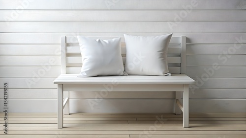 White Pillow on Wooden Bench with Minimal Styling