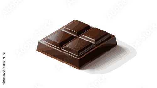 Dark chocolate bar piece on white background with soft shading Nutrition and diets