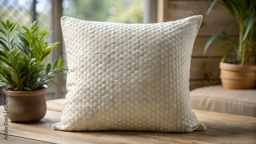 Cotton White Pillow with Fine Weave and Natural Light