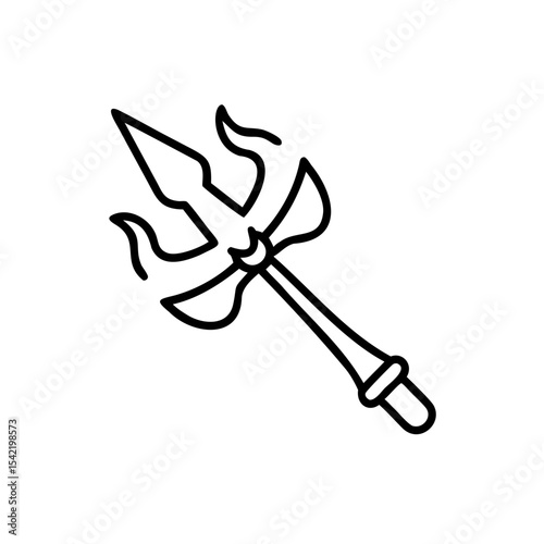 Black Line Drawing Hindu God Trishul Flaming Weapon Symbol Handmade Design Element