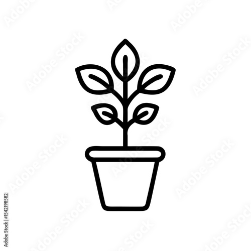 Black Outline Drawing Small Plant Growing Potted Leaves Simple Line Art Botanical Illustration Handmade Hindu God